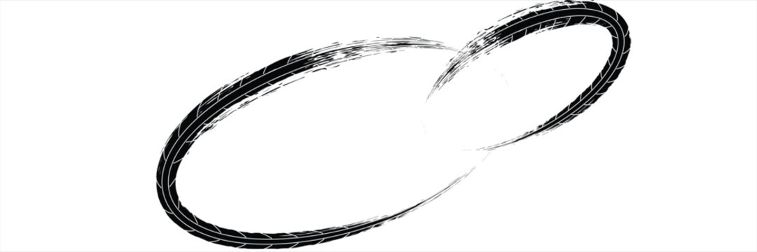Black tire marks on road, Black rubber tire marks and tread marks, Tire trace track wheels texture and background, Auto tire tread grunge. Eps10