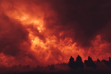 Fototapeta premium medieval film battle scene with fiery skies