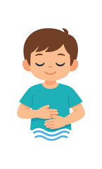 Obraz premium colored flat icon vector illustration isolated on white background isolated on white background child doing breathing exercise hands on belly small wave icon calm breathing for health rule