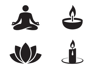 Obraz premium Serene spiritual symbols featuring lotus flower meditation silhouette and burning candle icons for wellness