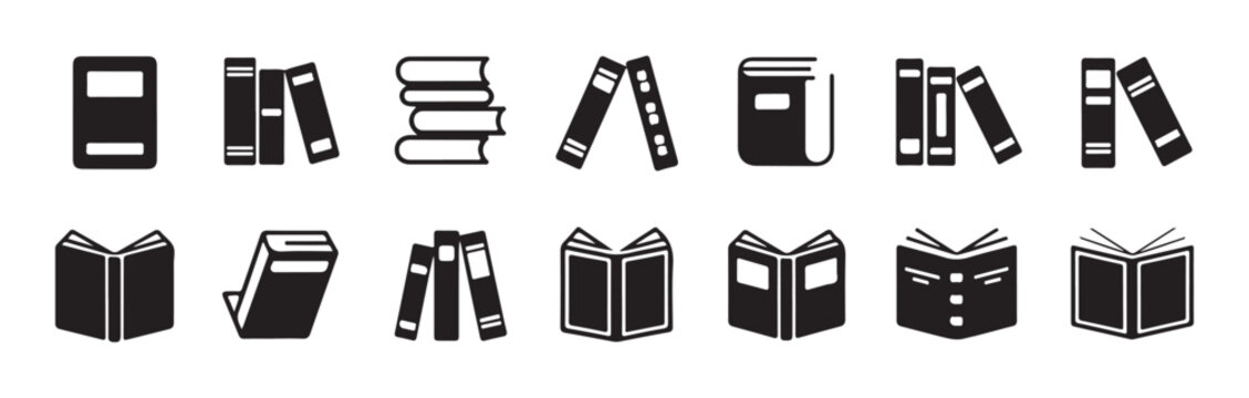 Educational book spine and open pages icon pack for academic projects and library management system design