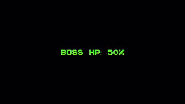 8-Bit Pixel Retro Video Game Interface Text Display, BOSS HP 50% Green Health Status Motion Graphic 4k video animation seamless loop