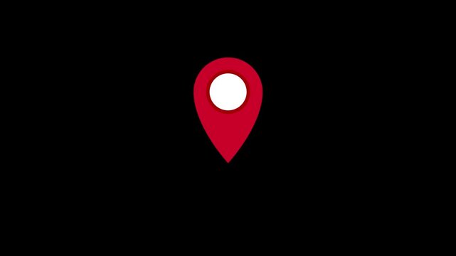 Location icon animation on black background showing map pin movement, navigation marker and modern digital interface concept.