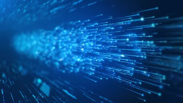 Digital Light Tunnel: An enchanting tunnel of illuminated digital threads, reminiscent of fiber optic cables, converges into the distance.