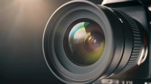 Camera lens rotating with light flares animation
