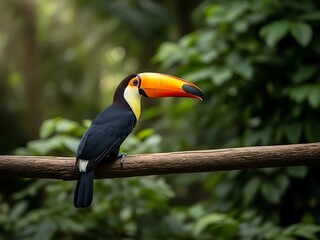 Fototapeta premium Vibrant toucan perched on a branch in the rainforest