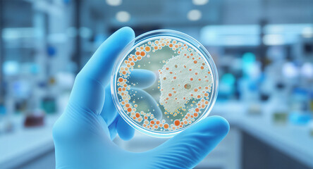 Scientific analysis of bacterial growth on petri dish in laboratory setting