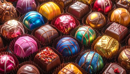 Obraz premium たくさんのカラフルなチョコレートのイメージ画像