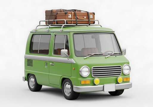 Vintage green van with luggage