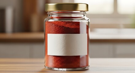 Red Spice Powder in Glass Jar with Blank Label.