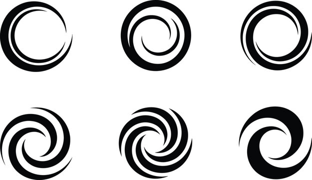 Radial spiral pattern set with abstract black petal shapes, optical illusion design, geometric symmetry art and rotating fan silhouettes