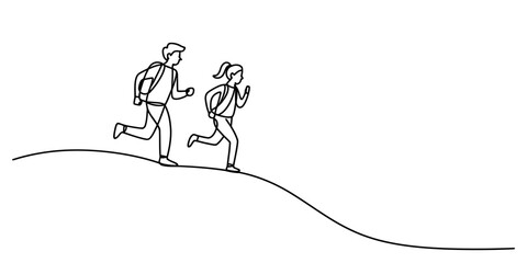 A man and a woman running together in a minimalist continuous line art style Vector, illustration © Single Line Art