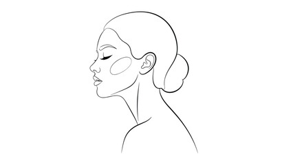 Minimalist profile of a woman with her hair in a bun is rendered in simple black lines in a clean modern art style illustration.