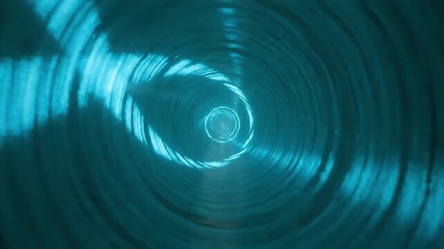 An abstract and hypnotic blue spiraling vortex or tunnel creates a sense of infinite depth and energetic motion with luminous light effects.