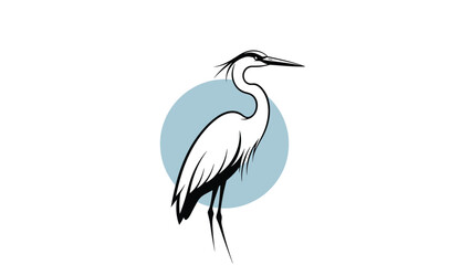 Obraz premium Elegant heron bird standing on thin legs in front of a blue circular background in a minimalist vector illustration style.