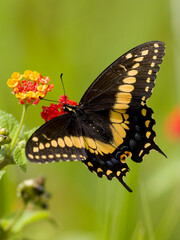 Giant Swallowtail butterfly feeding on a colorful Lantana flower