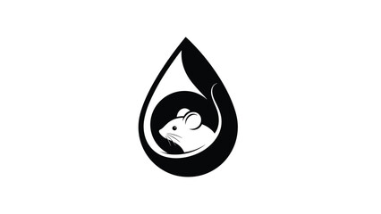 Fototapeta premium Creative black and white logo design featuring small mouse head nestled within droplet shape symbolizing nature or lab work.