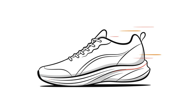 Sketch style illustration of a white running shoe or sneaker moving fast with motion lines indicating speed and exercise.