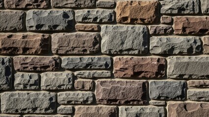 Naklejka premium A close-up view of a rustic stone brick wall with varied textures
