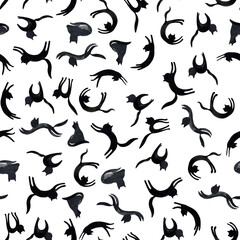 seamless pattern with black cats on white background