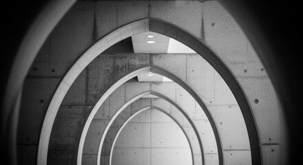 Fototapeta premium Concrete archway tunnel with diminishing perspective, monochrome
