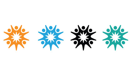 Four colorful logos of people holding hands in a circle formation