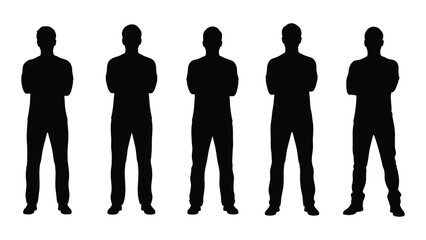Five silhouetted figures standing with arms crossed facing forward high quality