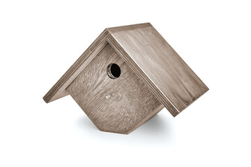 Wooden bird house on white background