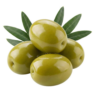 Green Olives with Leaves isolated on transparent background