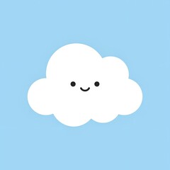 Fototapeta premium Cute kawaii cloud character with a happy smiling face on a soft blue background minimalist vector illustration for children nursery wallpaper weather forecast and simple nature design projects