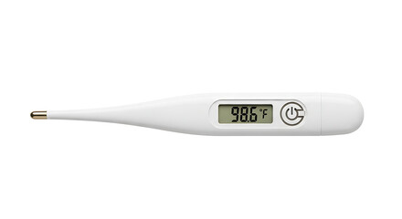 White digital thermometer with 986 degrees Fahrenheit reading isolated on a transparent background