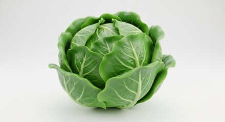 Fototapeta premium Fresh green cabbage on clean white background for healthy eating and nutrition