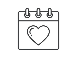Minimalist outline icon of a calendar page with a heart symbol for special dates