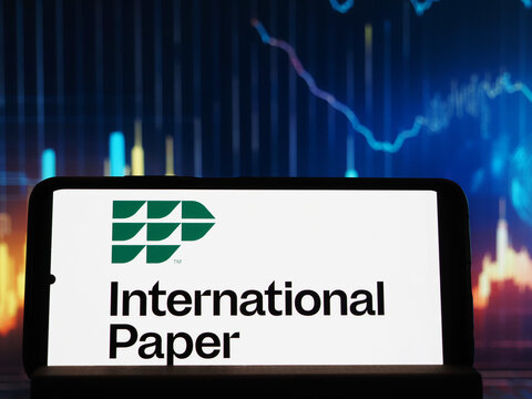 In this photo illustration,  The International Paper Company logo seen displayed on a smartphone.