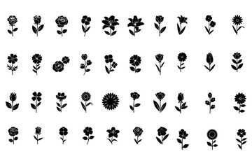 Obraz premium Floral Silhouette Icon Set Vector Illustration