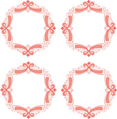 Four pink ornate decorative frames with bows and ribbons for wedding or valentines day design elements