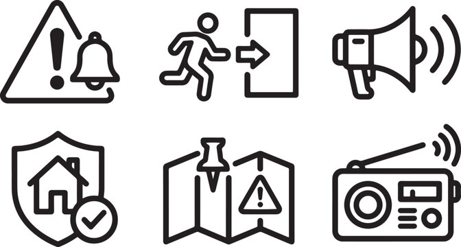 A collection of line icons representing emergency preparedness and safety measures Vector