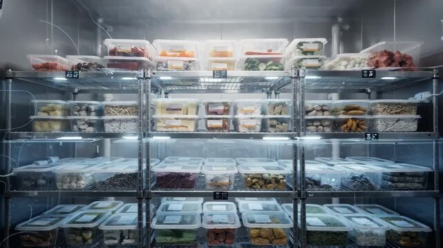 Medium shot of a storage freezer featuring AIenabled smart sensors maintaining stable and uniform temperature zones to keep stored goods fresh and safe.