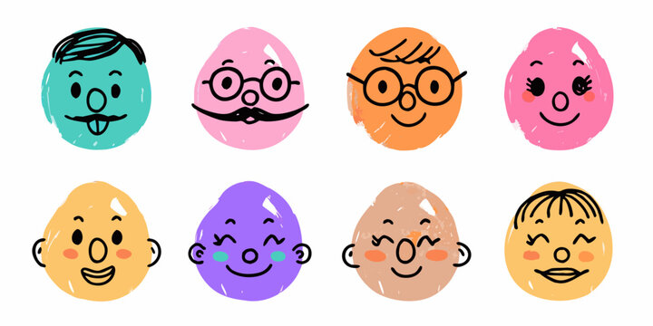 Colorful egg heads a collection of whimsical hand drawn faces