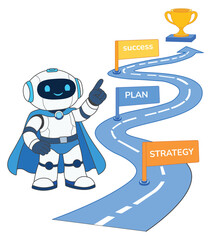 Naklejka premium Friendly AI Assistant Planning Strategy Roadmap Toward Success