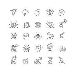 Stress and Mental Health Line Icons Set
