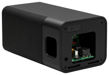 Obraz premium Black speaker cross section showing internal components on a transparent background