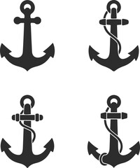 Collection of four nautical anchor silhouettes and icons © sefatahmed