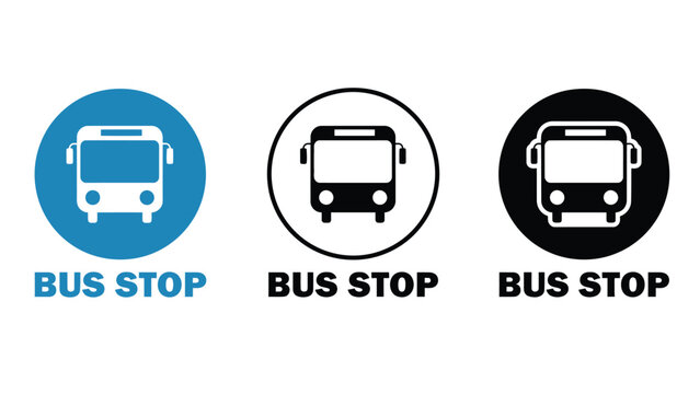 Three different bus stop signs on a white background