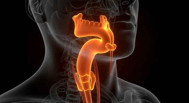 Anatomical illustration of the human upper airway and larynx