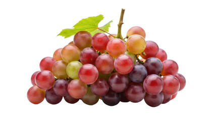Fototapeta premium Fresh grapes arranged in a cluster with green leaves on a white background