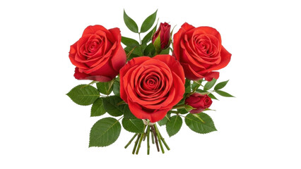 Fototapeta premium Roses in a bouquet with green leaves arranged for a special occasion in a bright setting
