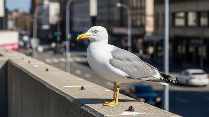 Obraz premium Seagull Standing on Parking Barrier
