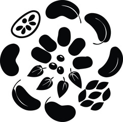 Fototapeta premium Bean Bonanza Illustration Featuring Pods, Leaves, and Seeds with Farm Fresh Produce and Organic Farming Goodness for Microstock Vector Art