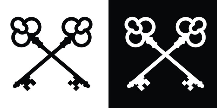 Crossed keys silhouette vector, old vintage keys icon vector